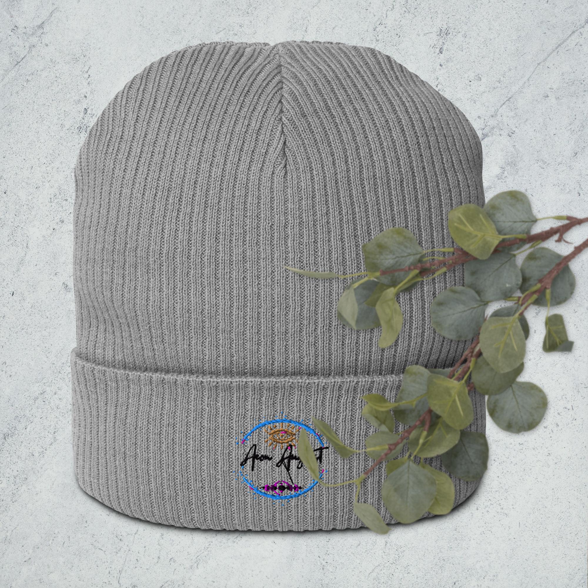 Logo - Black embroidery organic ribbed beanie - Image 4